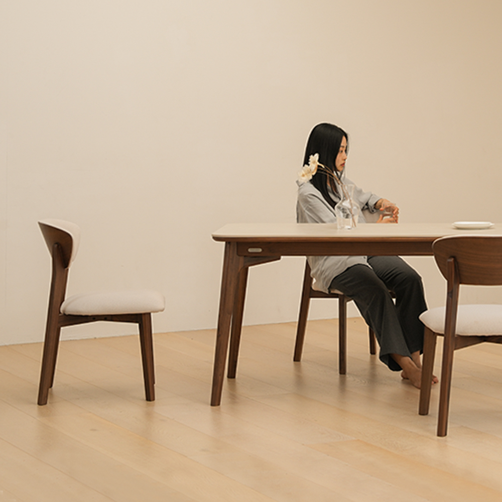 라미에스 로브 월넛 호두나무 포세린 세라믹 식탁세트 식탁1+의자4, 1400mm, 트라몬토 세라믹 상판 / 오로라 패턴
