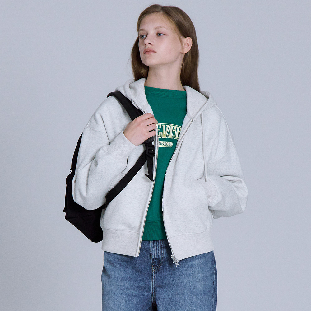 베이직하우스 여성 플리스프렌치테리 후드 지퍼 점퍼