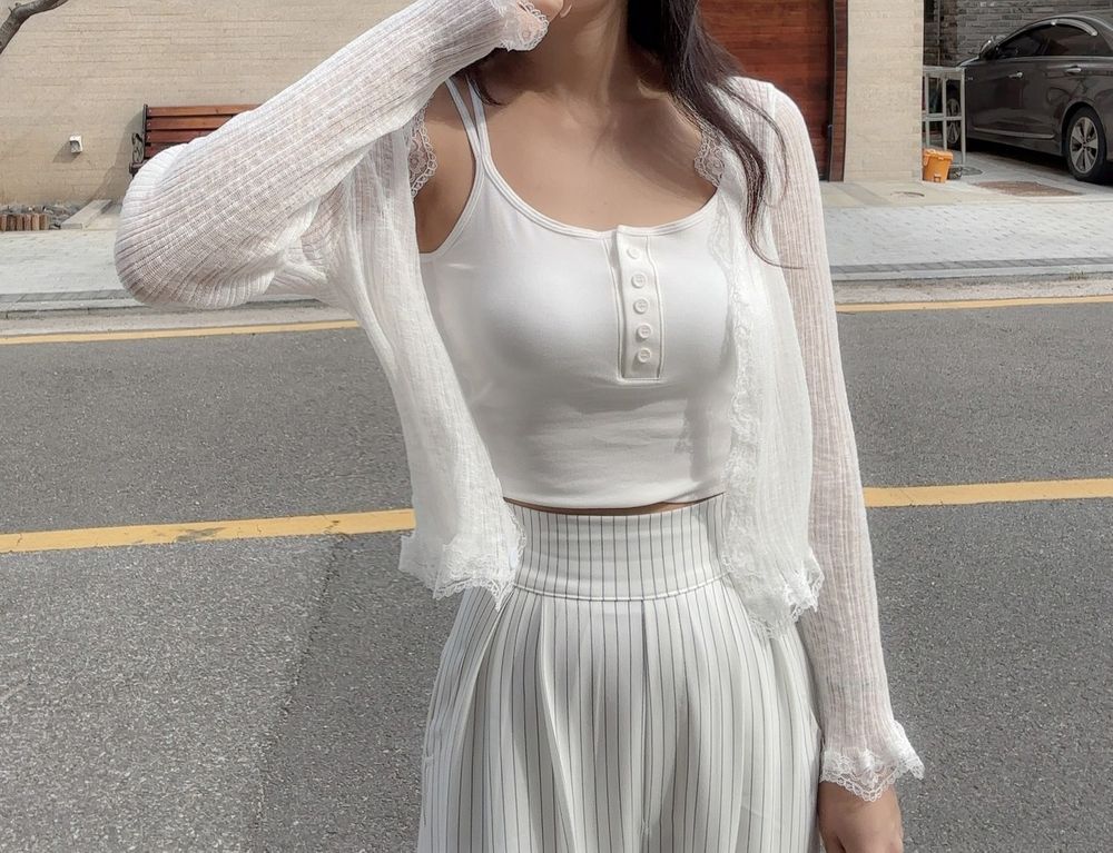 여리여리 레이스 버튼 시스루 가디건 브이넥 여름가디건 상세 이미지 26