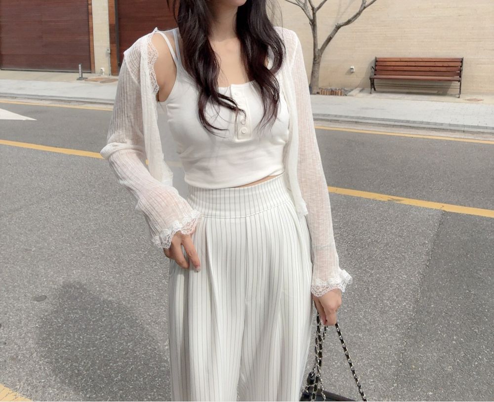 여리여리 레이스 버튼 시스루 가디건 브이넥 여름가디건 상세 이미지 32