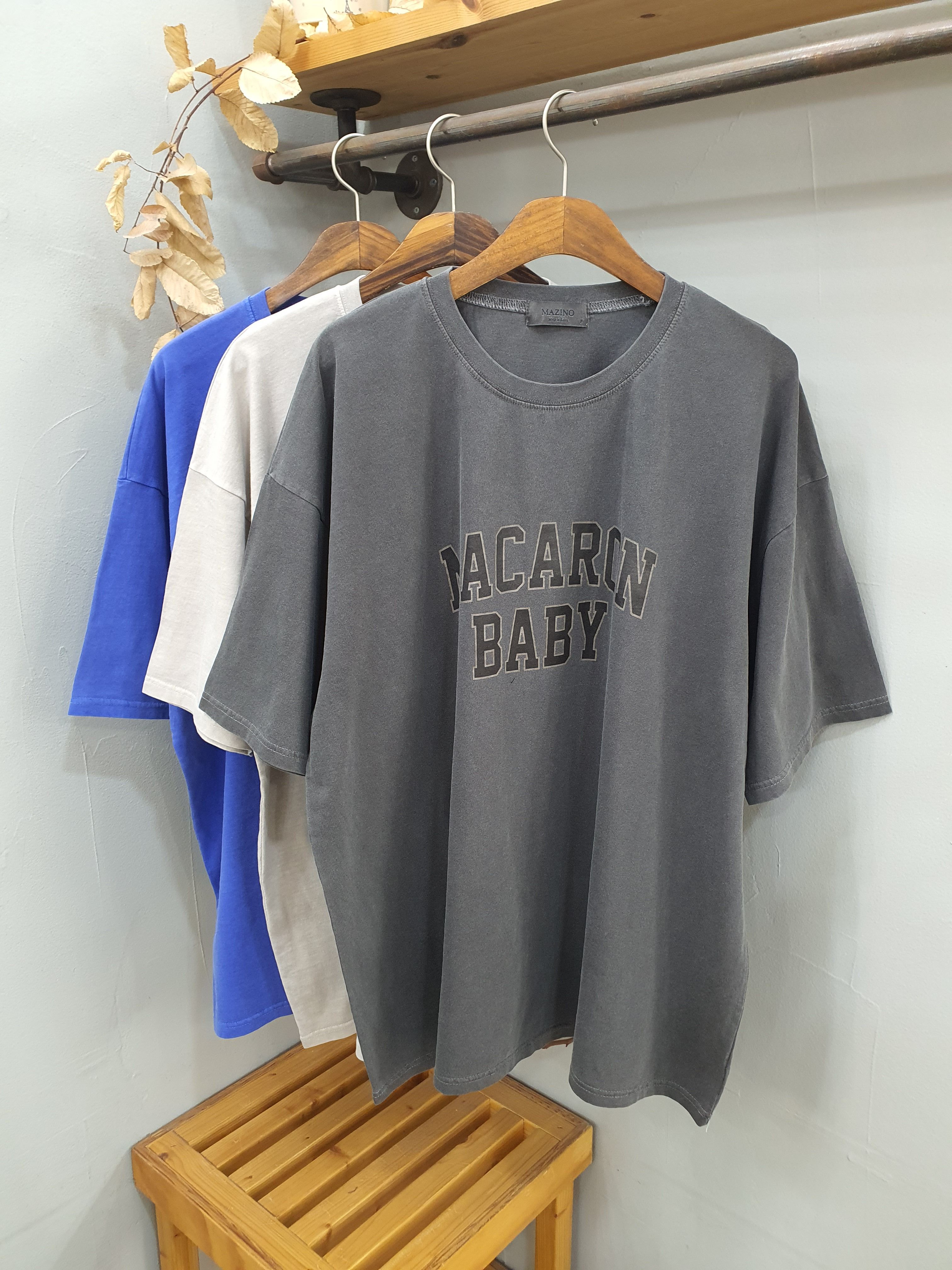 3컬러 유니섹스 피그먼트 워싱 마카롱 레터링 빈티지 박스 반팔티셔츠 - 상품 이미지