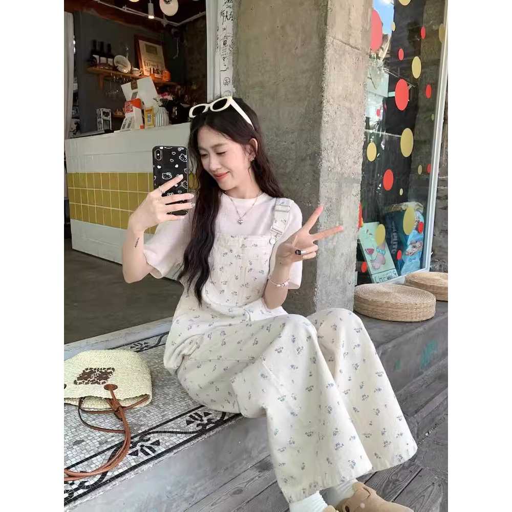 흰색멜빵바지 여성 팬츠 멜빵바지 화이트 점프수트 - 상품 이미지