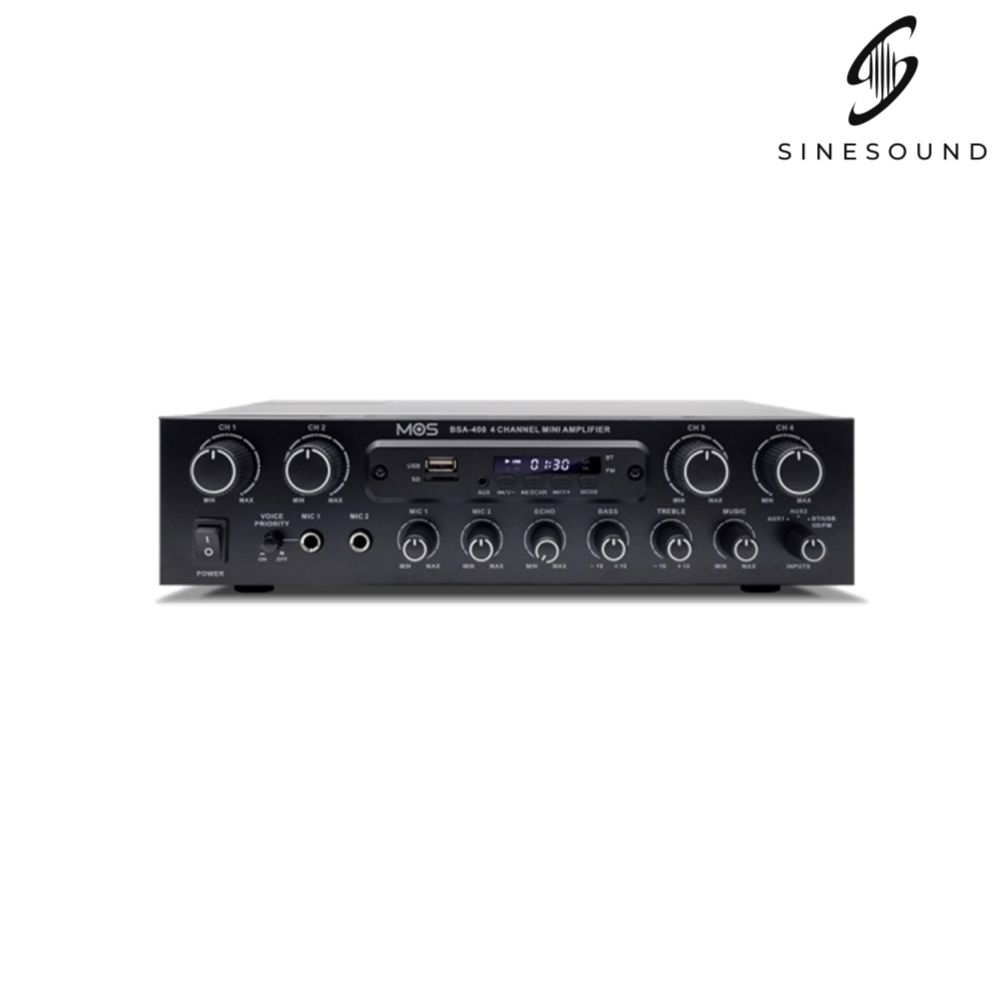 모스 MOS BSA-400 매장용 앰프 블루투스 USB AUX 10~20평 160W 4채널 - 상품 이미지