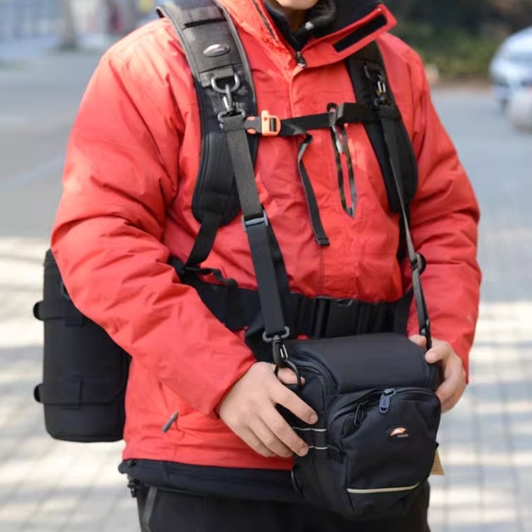 촬영 벨트조끼 더블 스트랩 카메라 허리 포켓 렌즈 파우치 검정색 벨트 - 상세 이미지 5