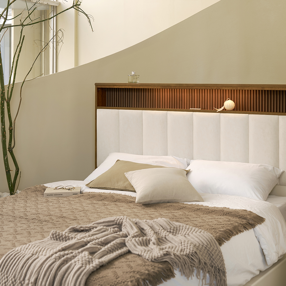 밀로 조명 원목 침대 프레임 신혼부부 LED 서랍형 베드 Q/K공용 국내생산