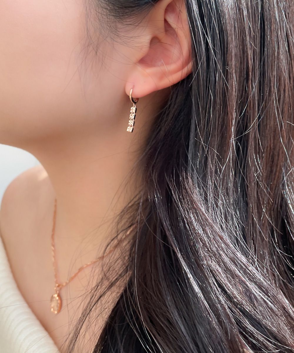 브릭 사각 커팅 체인 원터치 딸랑이 귀걸이 데일리 여자 친구 선물 14K 18K 이미지 6