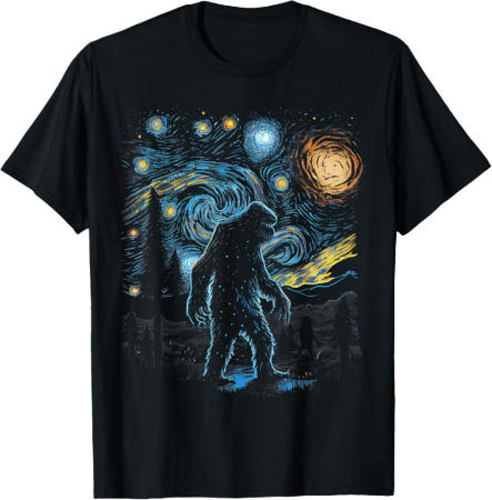 [해외]빅풋 사스콰치 별이 빛나는 밤 갤럭시 몬스터 헌터 재미있는 티셔츠 묶음배송가능