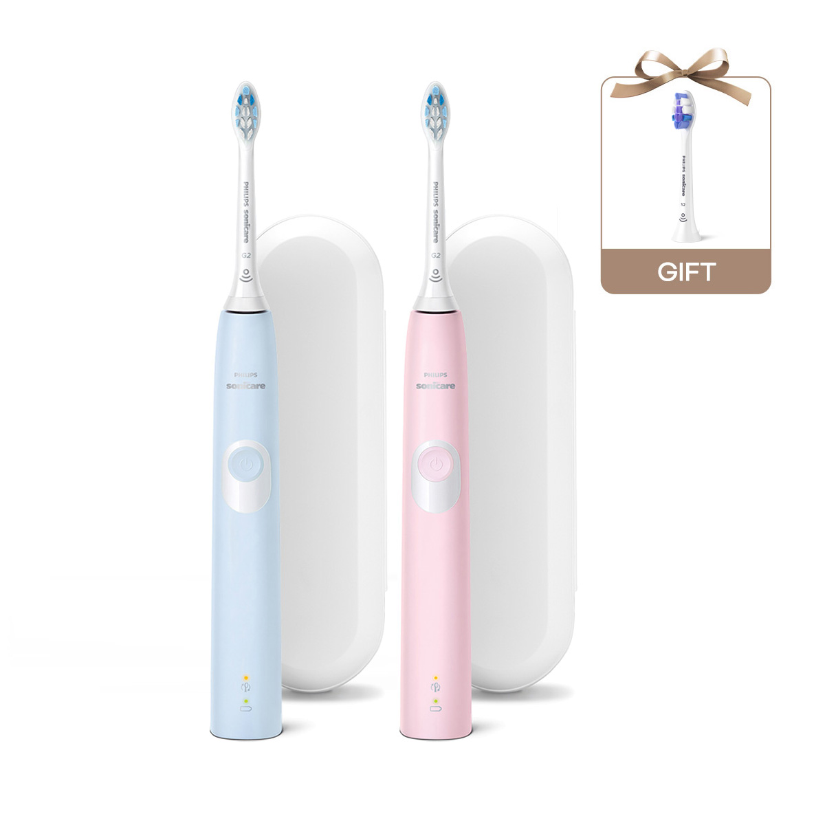 필립스 소닉케어 전동칫솔 프로텍티브 클린 4300 커플팩 HX6457/02 + 미세 칫솔모 1P