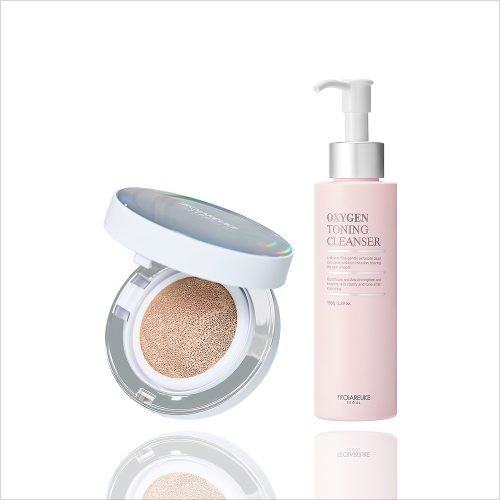 [라운지전용] 트로이아르케 에스테틱 신부쿠션 세럼 클렌저 2종 세트(산소톡스 세럼투폼 클렌저 150ml+신부쿠션 본품+모공톡스 5days 키트)