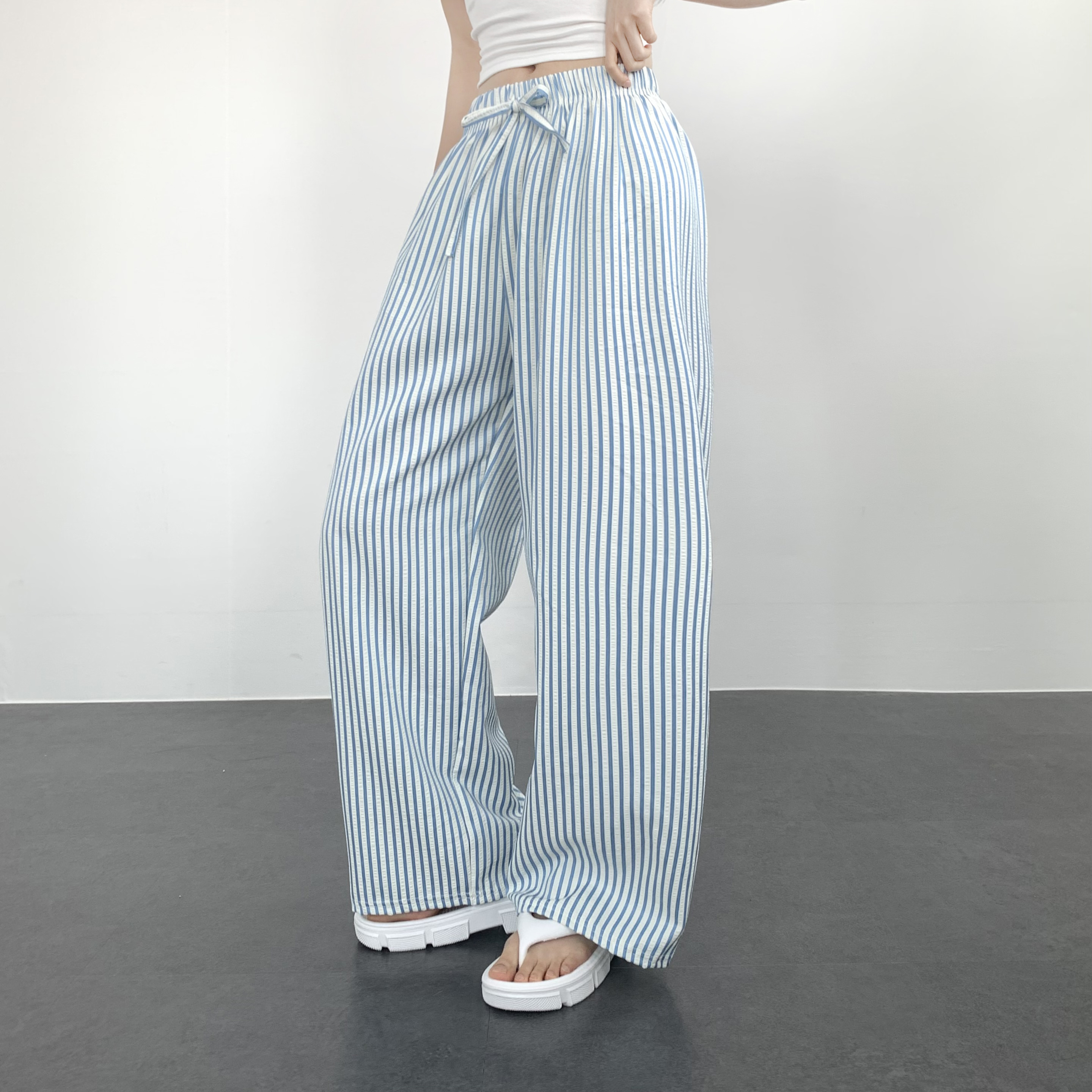 여름 고무줄 냉장고 바지 와이드 스트라이프 팬츠