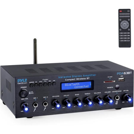 [해외]Pyle 무선 BT 스테레오 앰프 - 멀티 채널, 200와트 전력, FM 라디오, BT, USB SD, AUX, RCA, 마이크인, 및 안테나를 갖춘 가정용 오디오 수신기