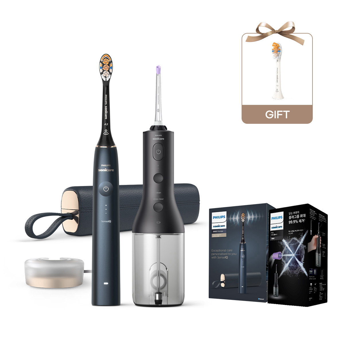 필립스 소닉케어 전동칫솔 구강세정기 세트 프레스티지 9900 미드나잇 블루/블랙