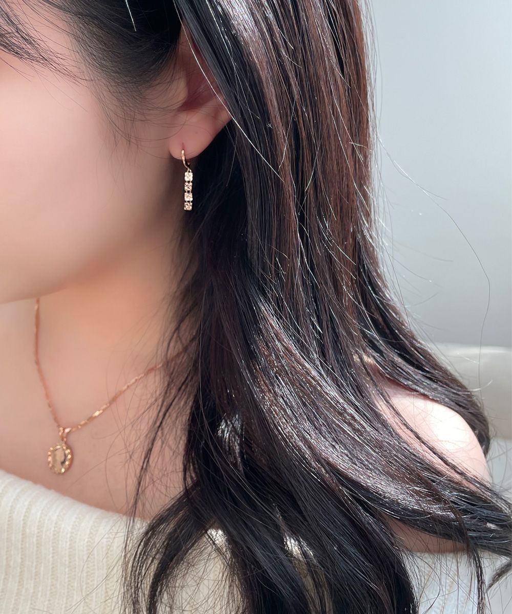 브릭 사각 커팅 체인 원터치 딸랑이 귀걸이 데일리 여자 친구 선물 14K 18K 이미지 7