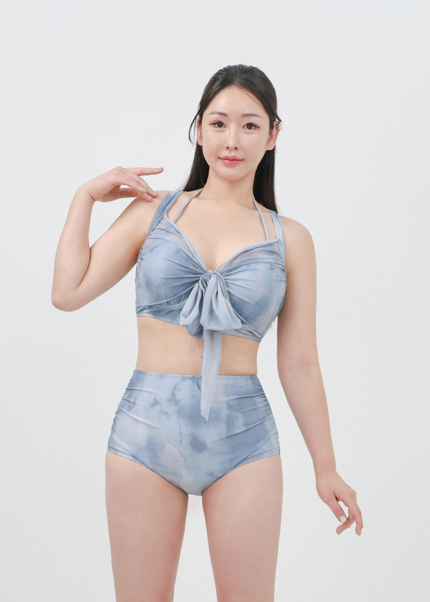 [XL-4XL/빅사이즈] 만다린 비키니 래쉬가드 체형커버 긴팔 셔링 수영복 + 커버업 4피스 세트 상세 이미지 21