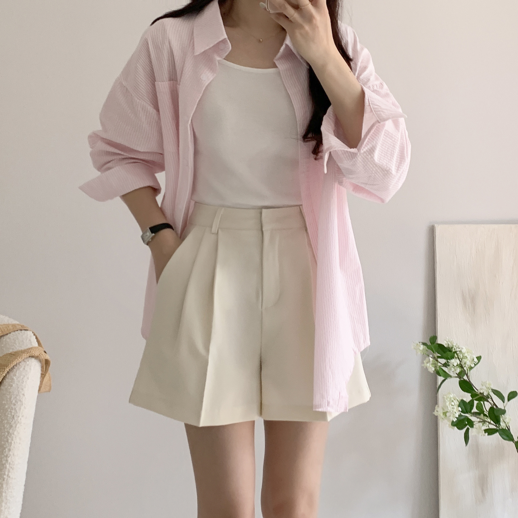 지지미블라우스 지지미셔츠 시어서커블라우스 살안타템 이미지 8