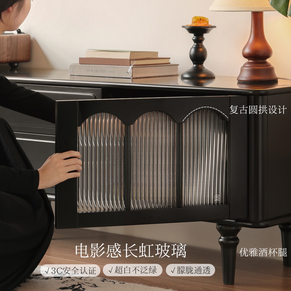 블랙 장식장 거실장 가구 다이 선반 TV장 클래식 수납장 2m TV장(2000x400x556mm) x3 - 상세 이미지 4