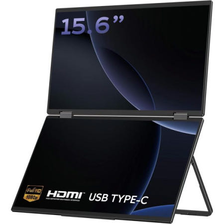 MINISFORUM [해외]미니스포룸 듀얼 스택 모니터, HDMI | USB-C 1080P 16:9 IPS 휴대용 확장 디스플레이, 15.6인치 노트북 화면 익스텐더, 170° 리뷰 각도 315° 회