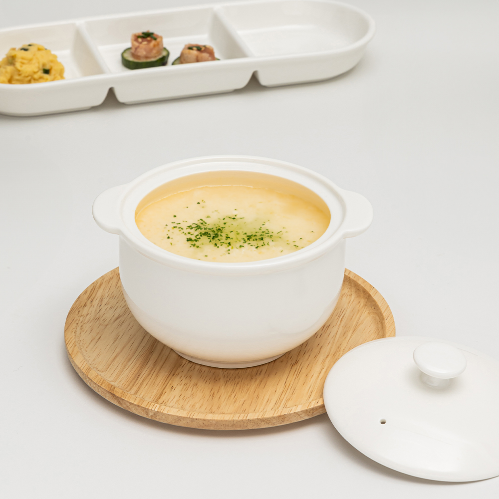 윤도자기 당당 화이트 계란찜기 세트 도자기 계란찜용기 전자레인지 라면용기 - 상세 이미지 4