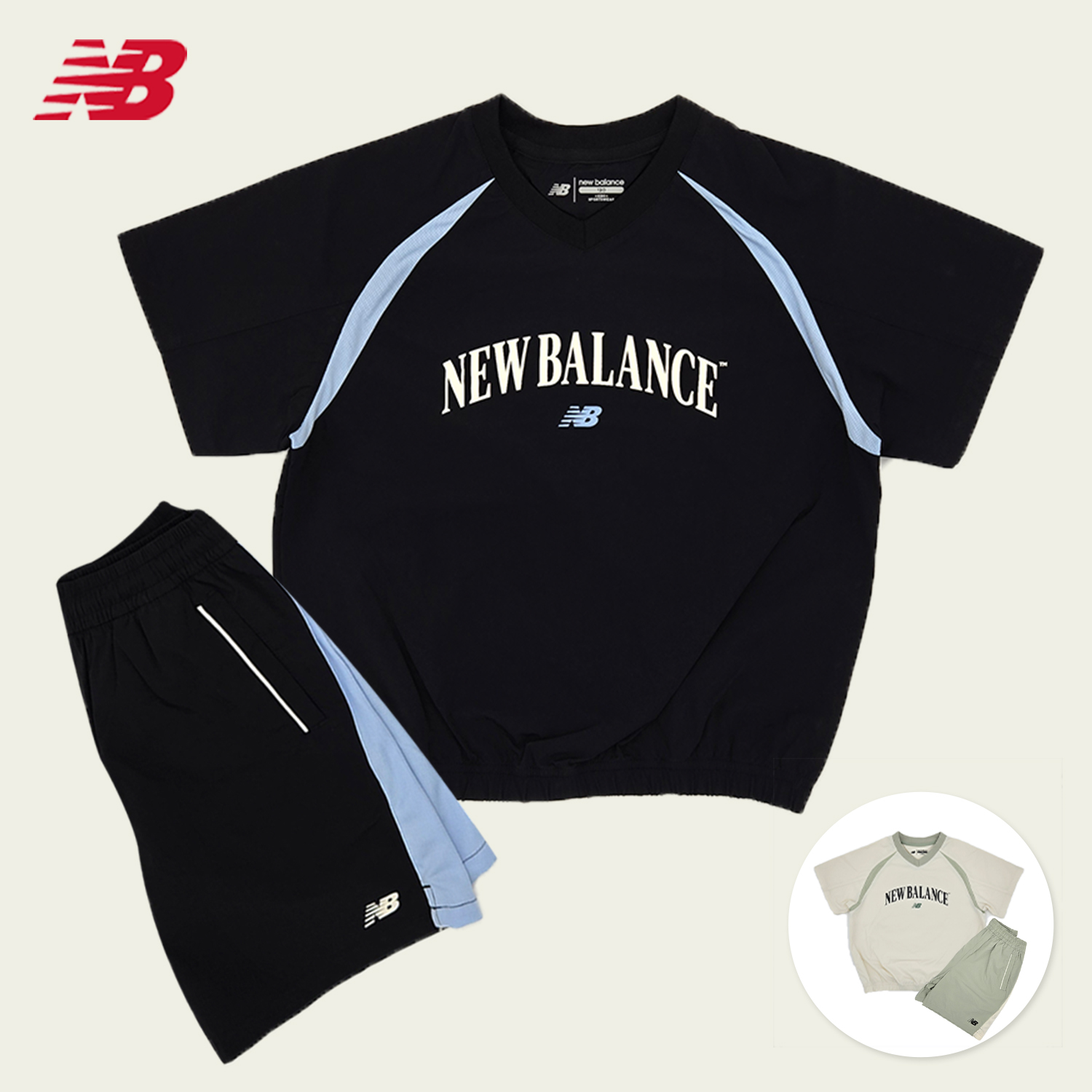 뉴발란스 키즈 우븐피스테 여름 여아 남아 상하의세트 유아 아동 셋업 블랙 카키