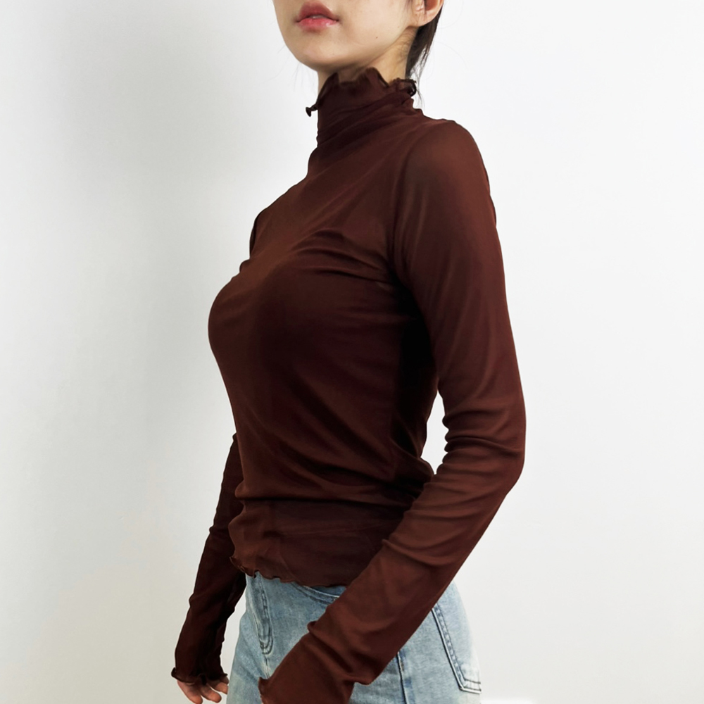 [14color]하늘하늘 시스루 프릴 터틀넥 티 블랙 이미지 8