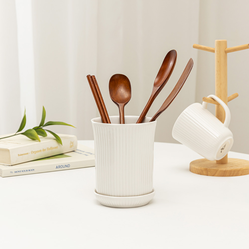 윤도자기 순백 화이트 국산 물빠짐 수저통 세트 수저꽂이 숟가락통