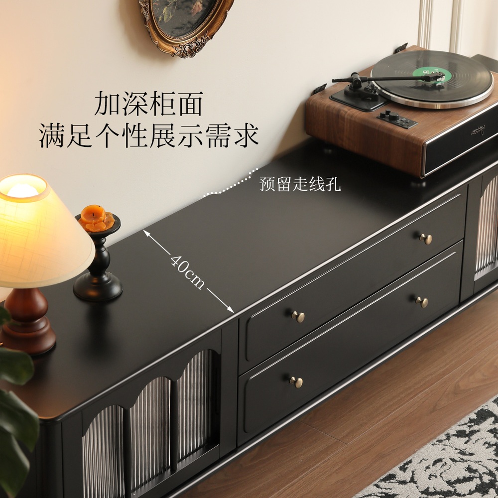 블랙 장식장 거실장 가구 다이 선반 TV장 클래식 수납장 2m TV장(2000x400x556mm) x3 - 상세 이미지 5