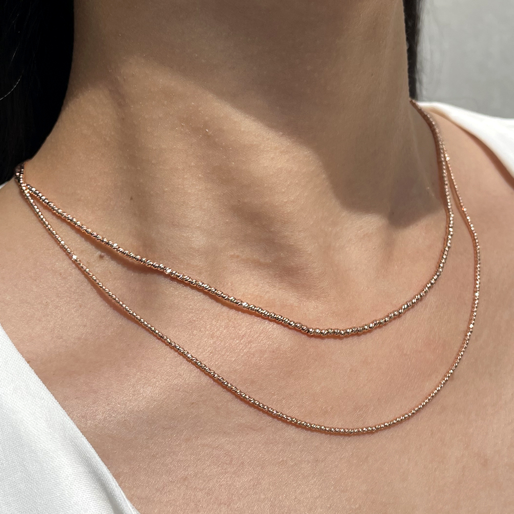 14K 18K 글리터 컷팅 볼 2mm 체인 목걸이 레이어드 초커 여자 선물 - 상세 이미지 2