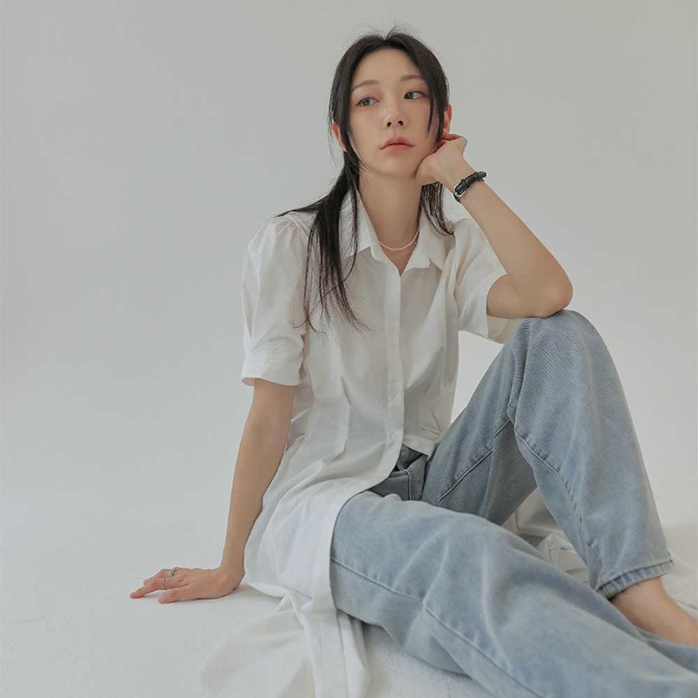 코렌트 카라 스트랩 셔링 핀턱 1/2 롱 원피스 : 커먼유니크