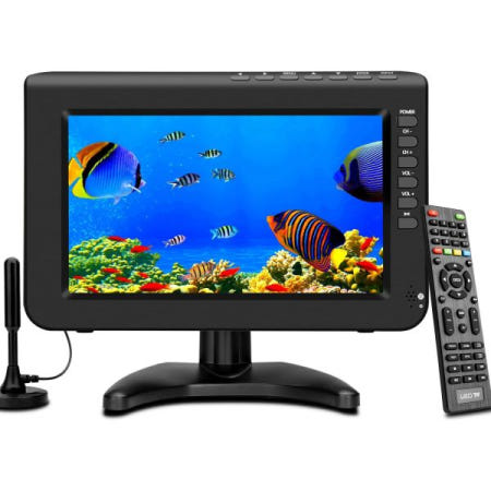 [해외]10.1인치 휴대용 TV, 안테나 및 디지털 ATSC 튜너가 있는 배터리 720P 화면 TV,HDMI USB 포트, 12볼트 충전 케이블/AC 전원, 카라반 주방용 미니 T