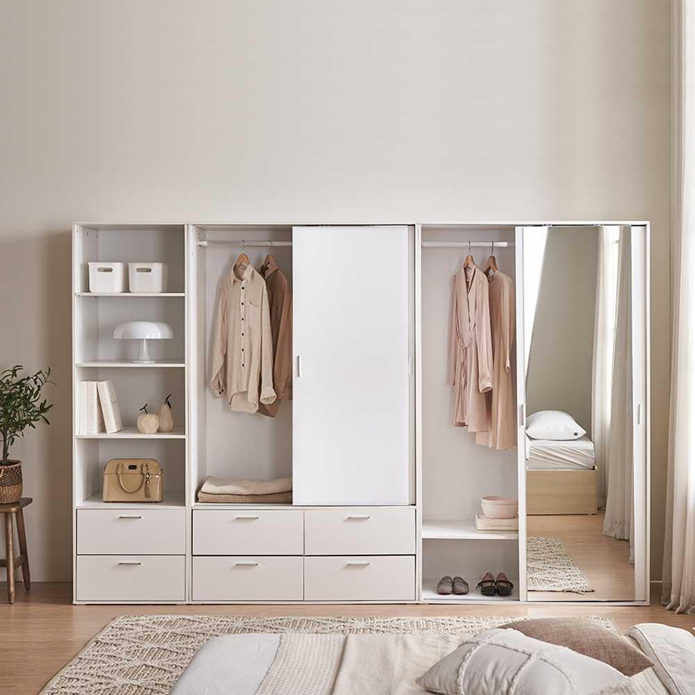 장인가구 나드 싱글 미니 슬림 600 2단서랍 키큰 옷장 오픈 행거형