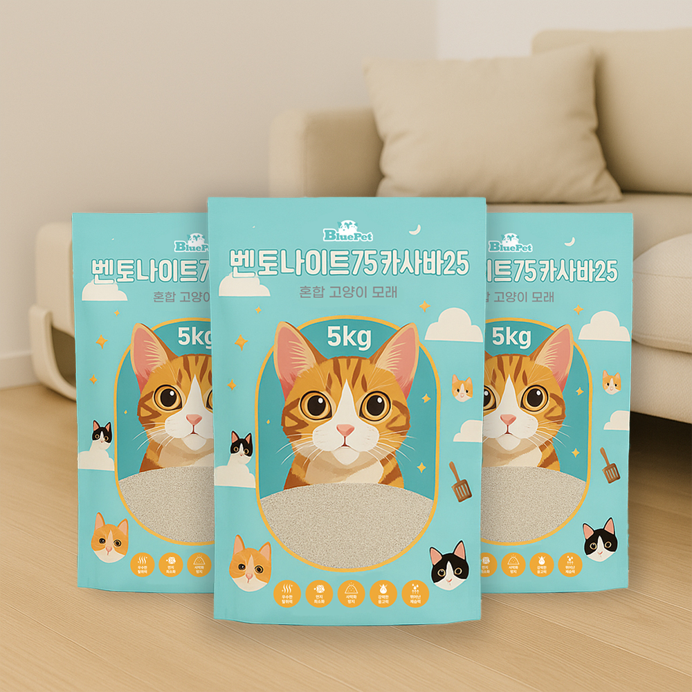 블루펫 벤토나이트75 카사바25 혼합 고양이모래 15kg, 1개