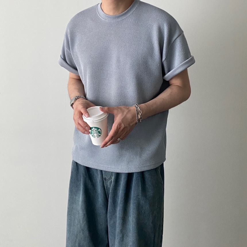 기능성반팔티 무지티 스판 머슬핏반팔 커플티 - 상품 이미지