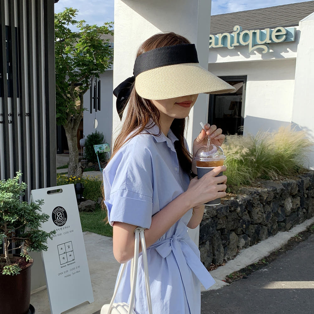 썸머 와이드 썬바이저 여성 썬캡 햇빛차단 여름 모자 밀짚 라탄 UV 자외선차단 모자 - 상세 이미지 4