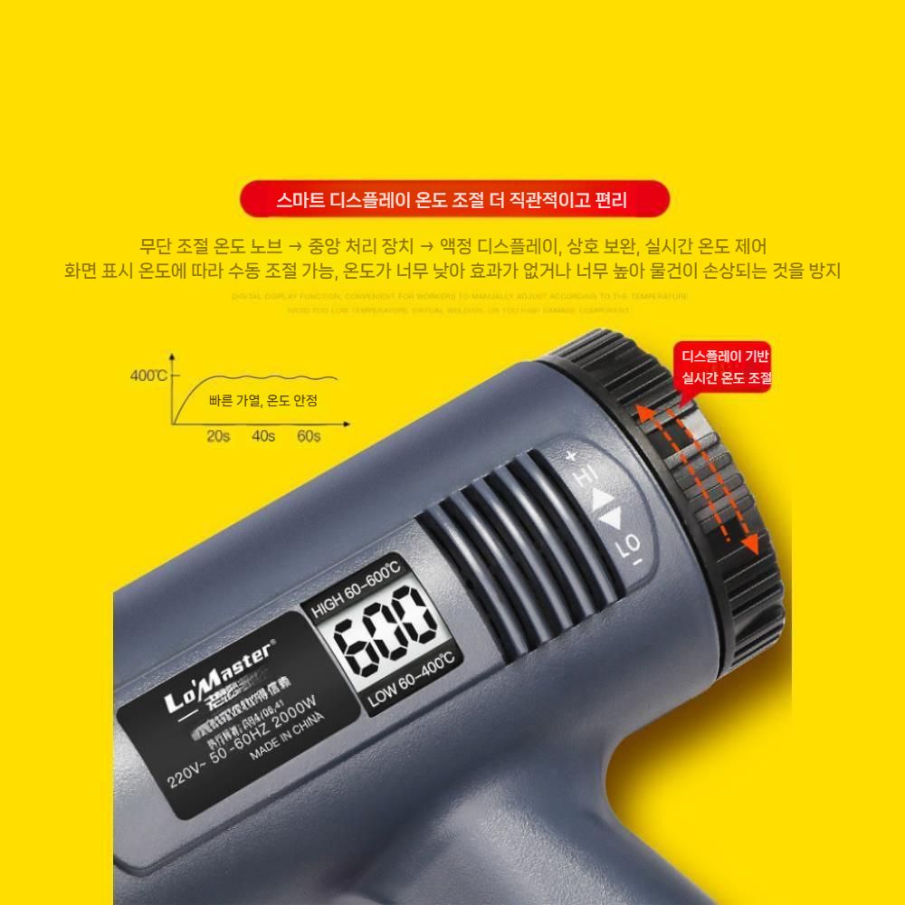 소형 열풍기 고출력 온도조절 히팅기 2500W 보급형 디지털 히팅건 세트 - 상세 이미지 2