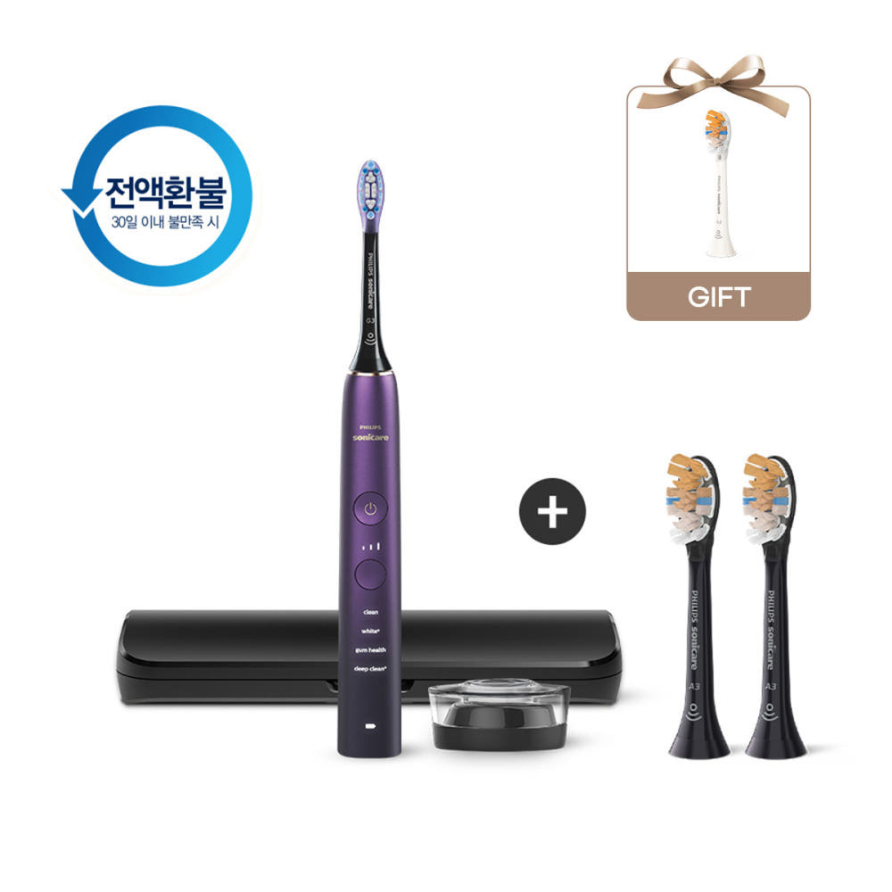필립스 소닉케어 전동칫솔 칫솔모 세트 다이아몬드클린 9000 스페셜에디션 퍼플블랙