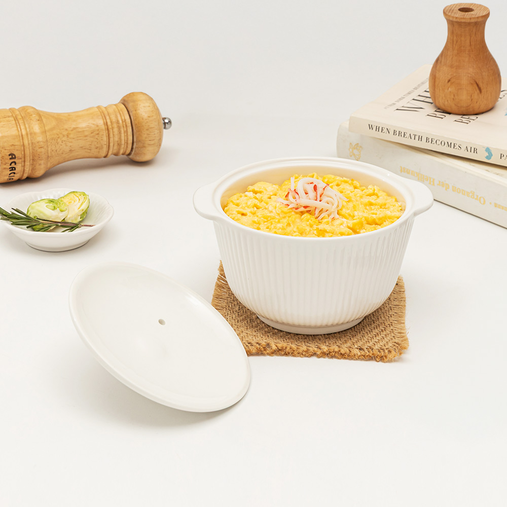 윤도자기 순백 화이트 국산 계란찜기 세트 계란찜용기 전자레인지 라면용기