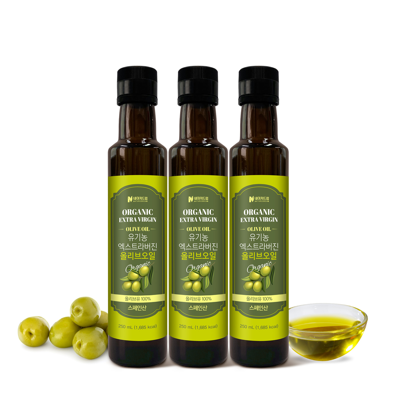 네이처드림 유기농 엑스트라버진 올리브오일 스페인산 피쿠알 품종 250ml, 3개 - 상세 이미지 2