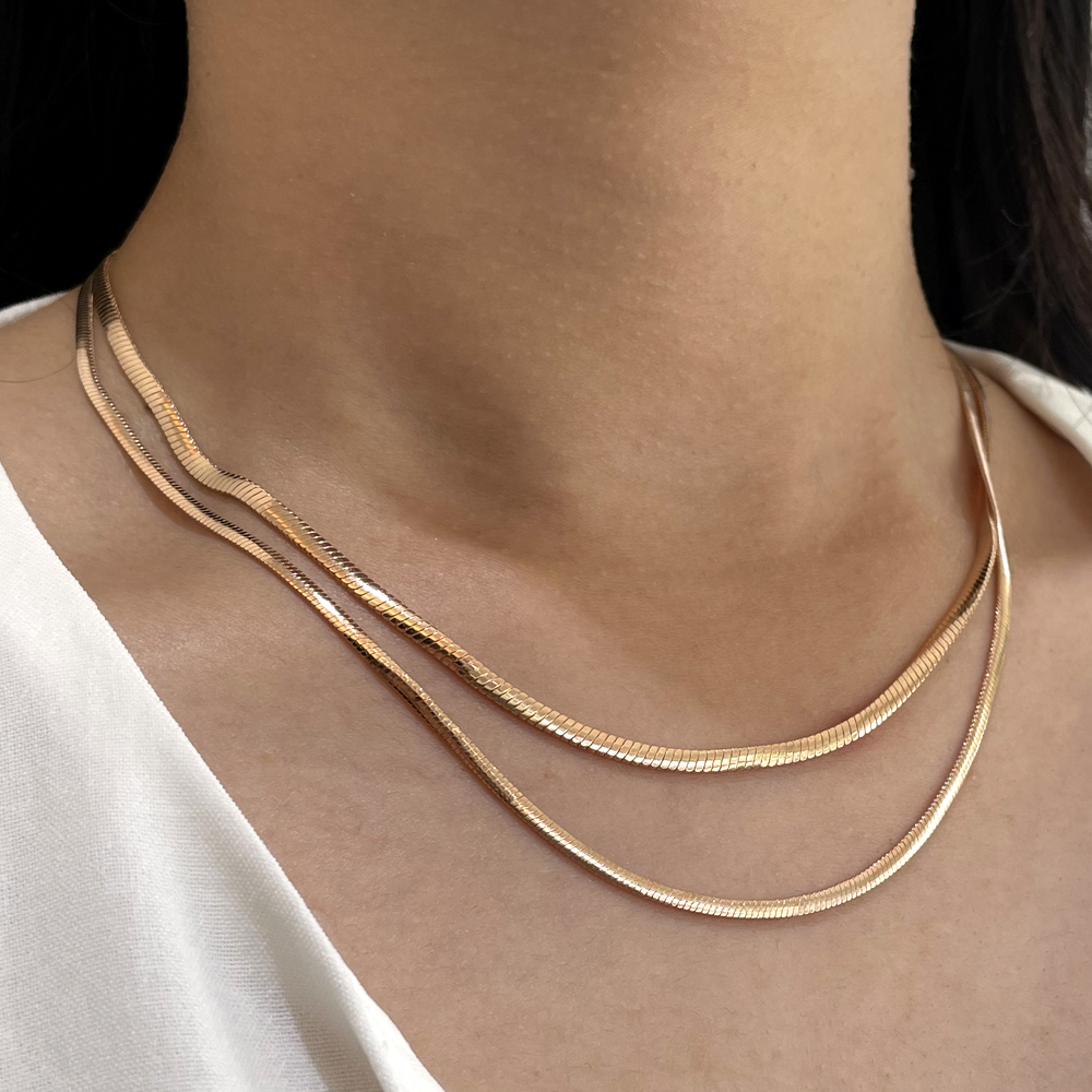 14K 18K 2mm 실크 스네이크 뱀줄 체인 목걸이 초커 레이어드 여자 선물 - 메인 이미지