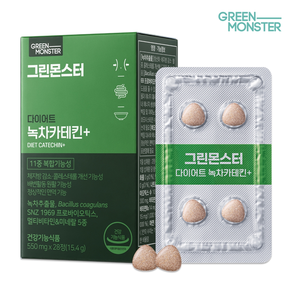 그린몬스터 다이어트 녹차카테킨+(녹차추출물 쾌변 체지방 감소 보조제) 28정, 1개 제품 이미지