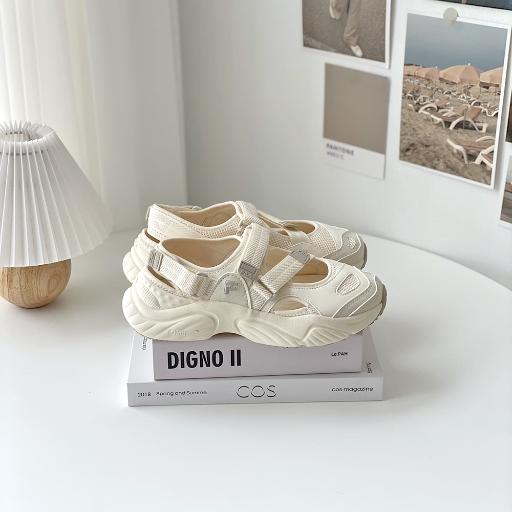 휠라 FILA 우먼스 메리제인 샌들 크림 베이지 블랙 화이트 멀티