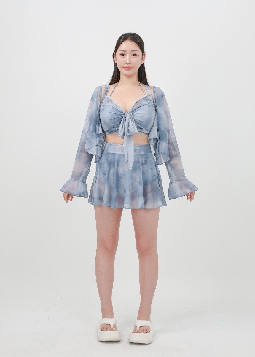 [XL-4XL/빅사이즈] 만다린 비키니 래쉬가드 체형커버 긴팔 셔링 수영복 + 커버업 4피스 세트 상세 이미지 13