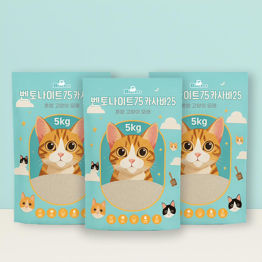 블루펫 벤토나이트75 카사바25 혼합 고양이모래 15kg, 1개