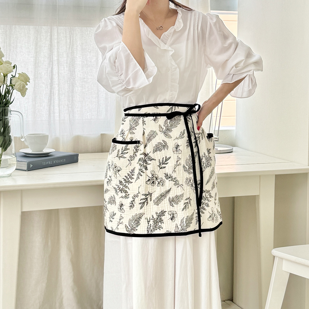 한스데이 블랙 리프 삼중 요루 거즈 면 뽀송 허리 앞치마