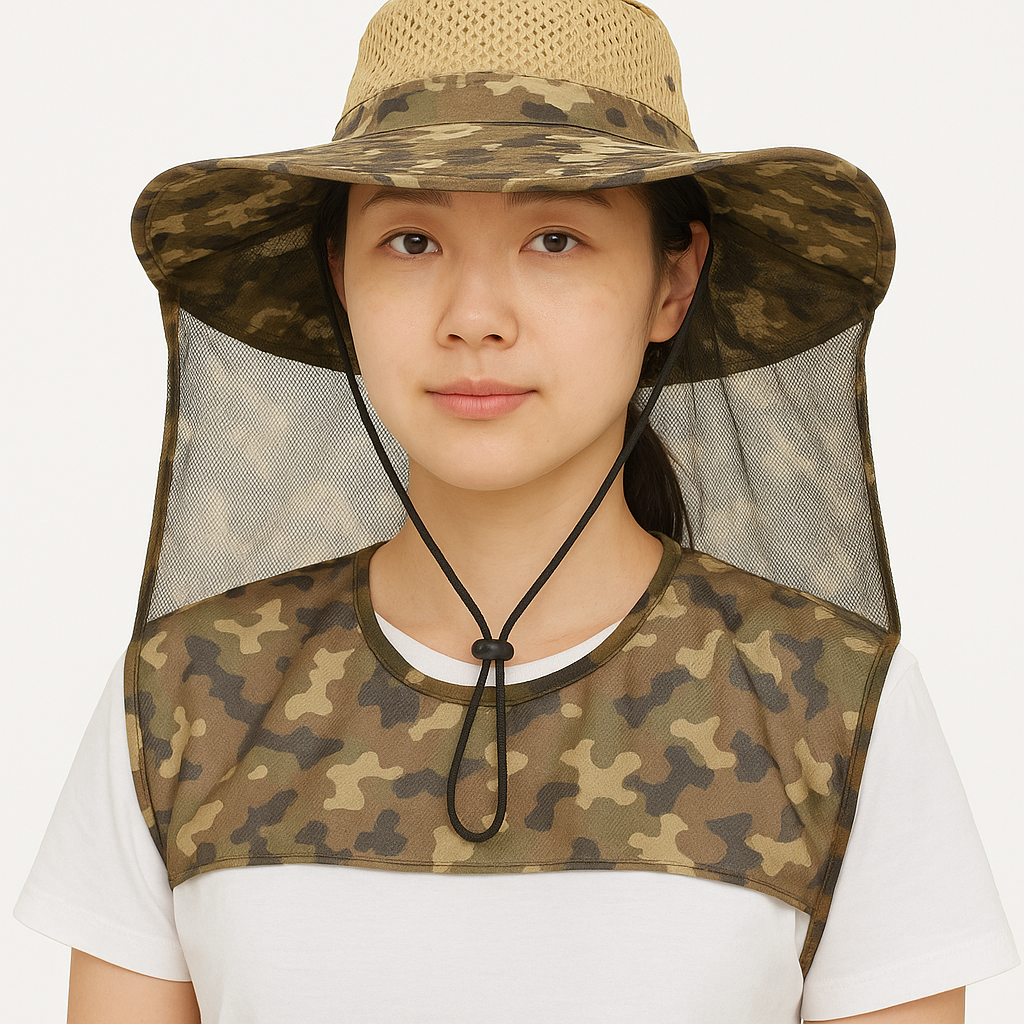 야외 작업용 밭일모자 망사 넥커버 밀짚모자 - 상품 이미지