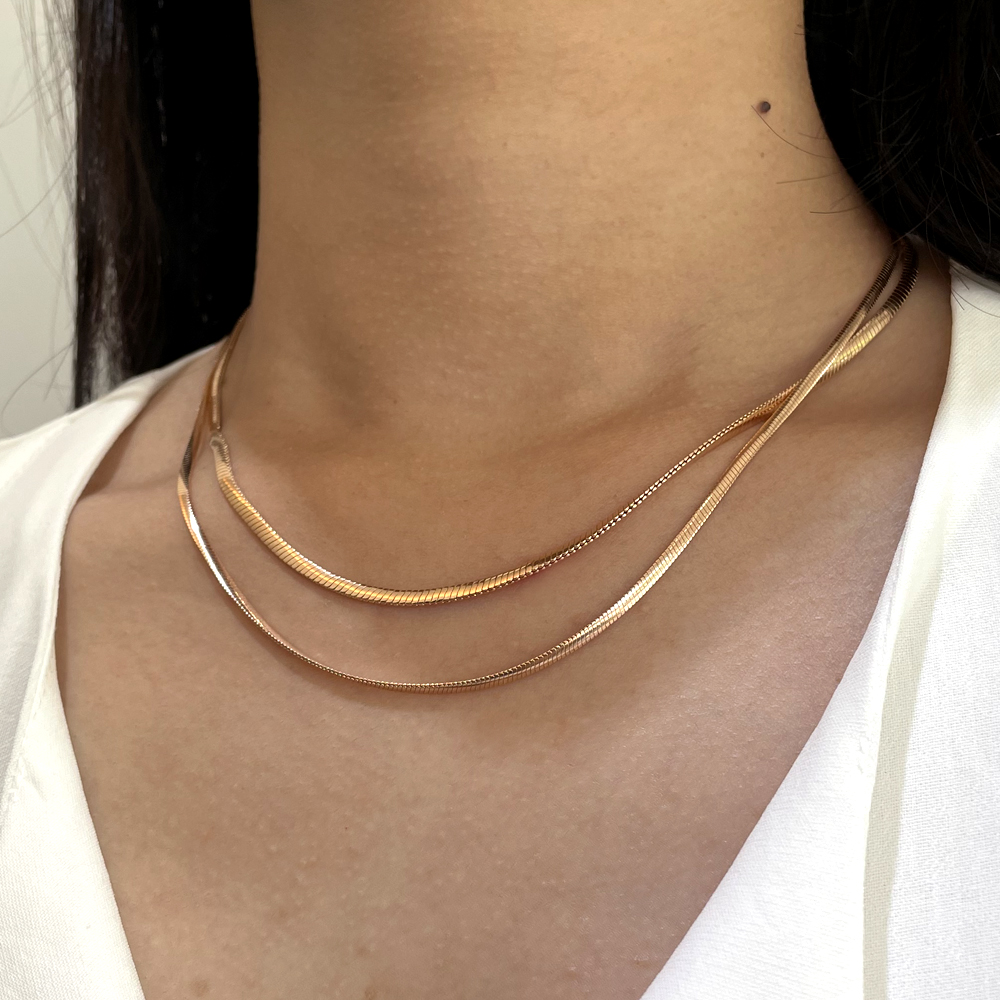 14K 18K 2mm 실크 스네이크 뱀줄 체인 목걸이 초커 레이어드 여자 선물 - 상세 이미지 2