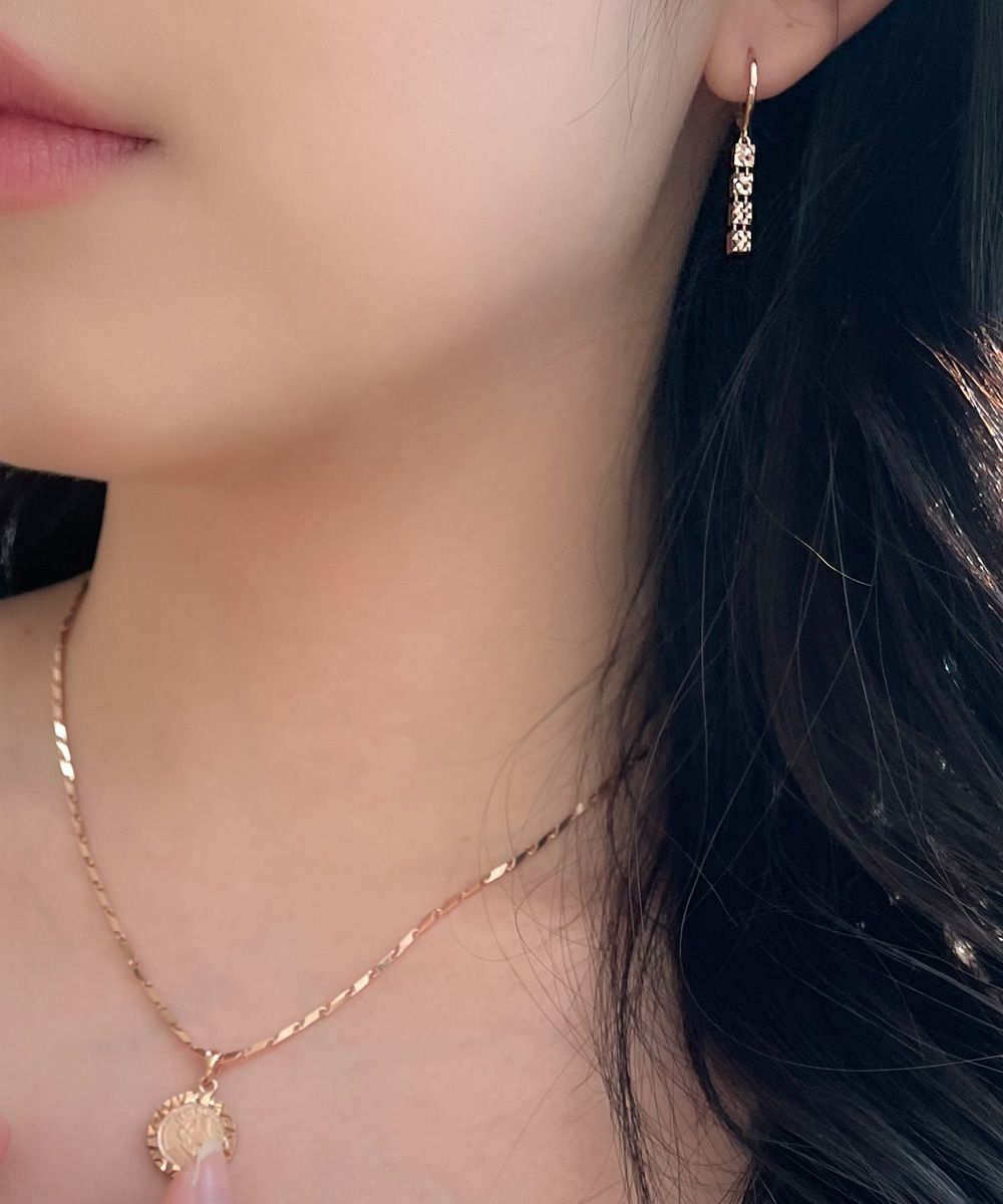 브릭 사각 커팅 체인 원터치 딸랑이 귀걸이 데일리 여자 친구 선물 14K 18K - 상세 이미지 5