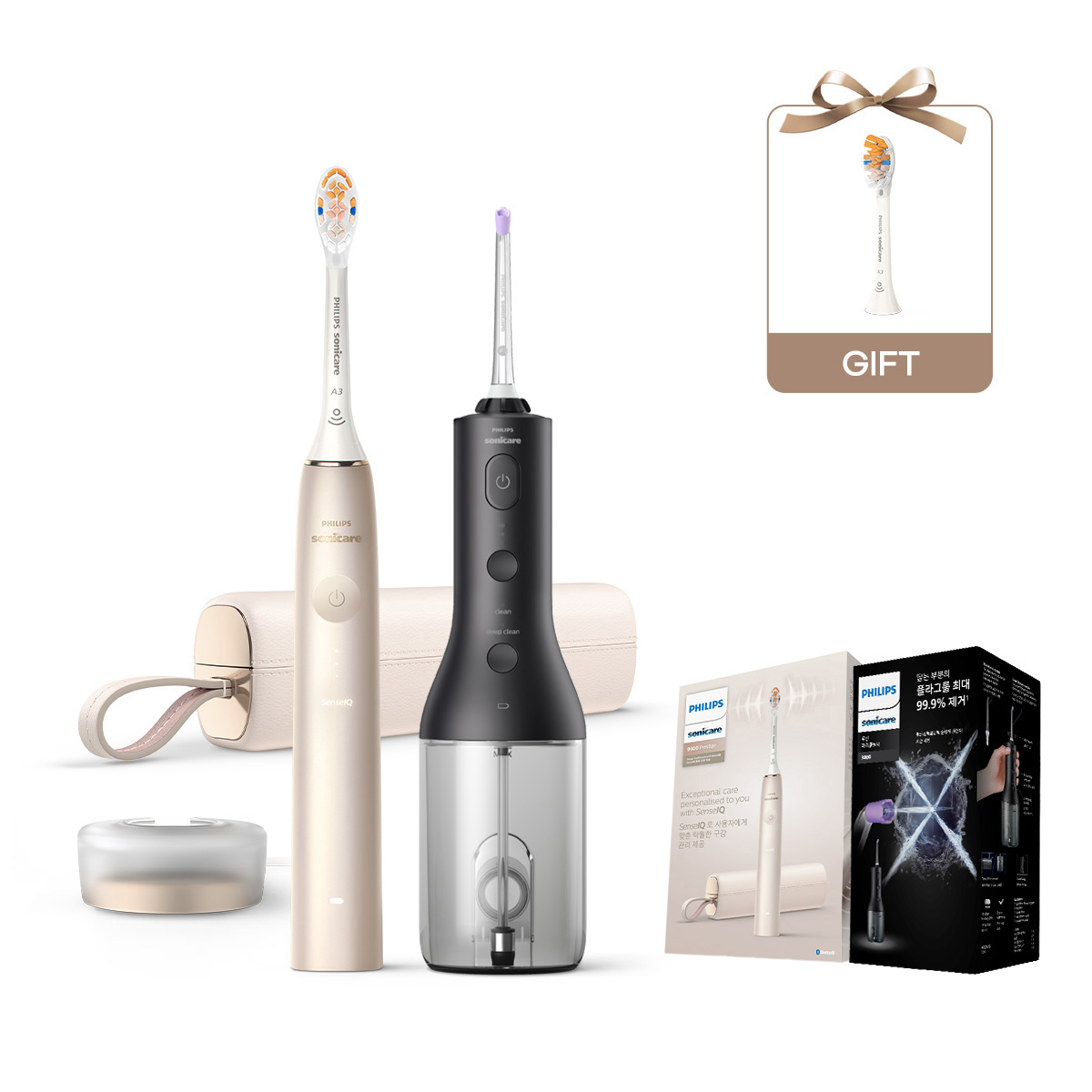 필립스 소닉케어 전동칫솔 구강세정기 세트 프레스티지 9900 샴페인/블랙
