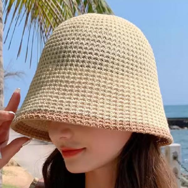 배색 버킷햇 니트 실내 모자 데일리 버킷햇 - 메인 이미지