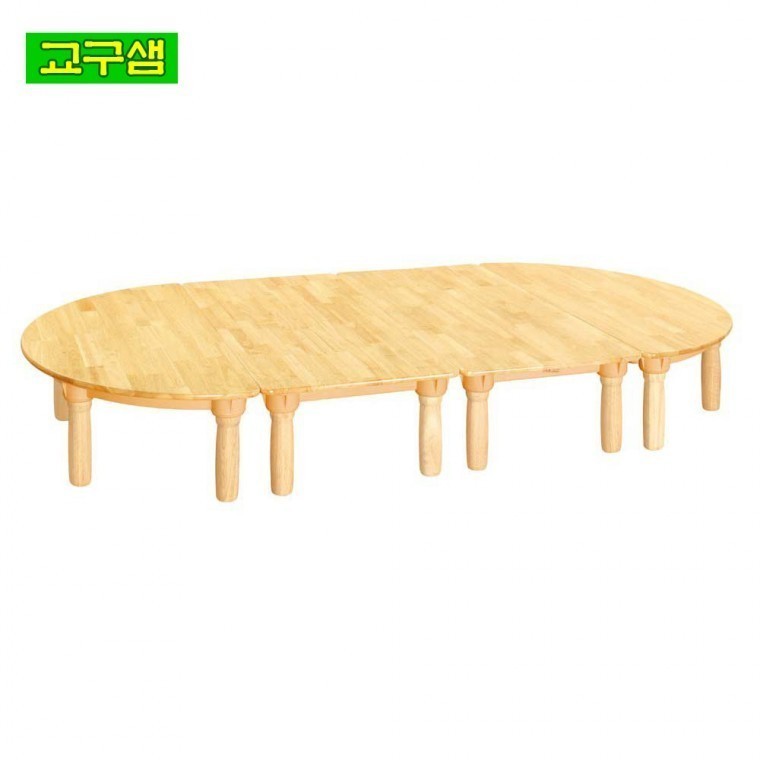 교구샘 어린이집 유치원 타원형 원목 책상 원목다리 H25-1 - 상품 이미지