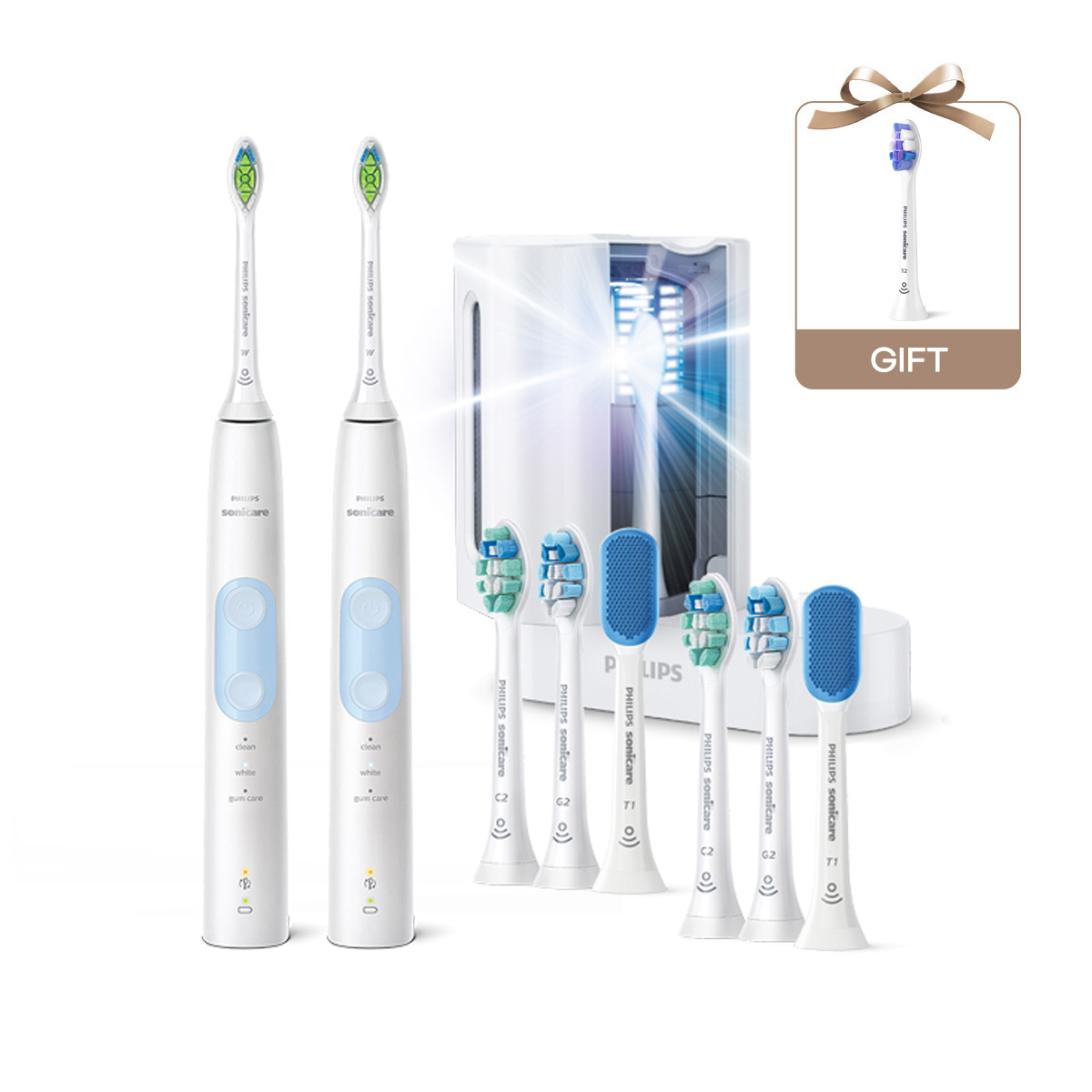필립스 소닉케어 전동칫솔 프로텍티브 클린 5100 패밀리 에디션 HX6498/01+미세 칫솔모 1P
